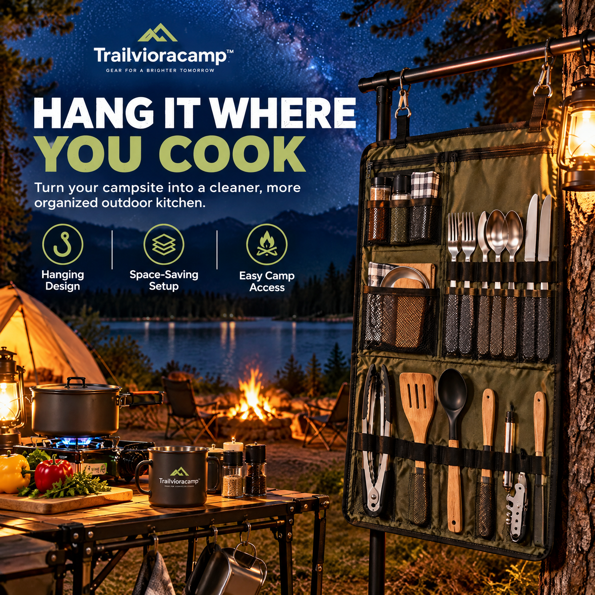 Trailvioracamp™ Camping Utensil Organizer Roll
